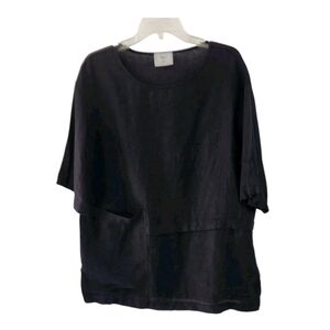 Chalet et ceci Black Linen Tunic Top Pocket Pullover Womens Size Small